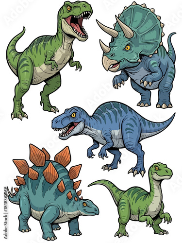 Cartoon Dinosaur Collection Vector Illustration