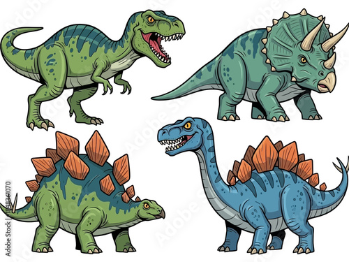 Cartoon Dinosaur Collection Vector Illustration