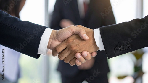 business people shaking hands in office