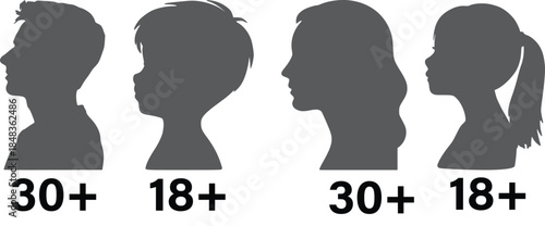 Demographic icons showing 18 plus and 30 plus age groups vector illustration