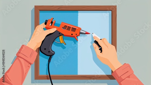 Hanging a Picture Frame Using Hot Glue Gun and Pencil