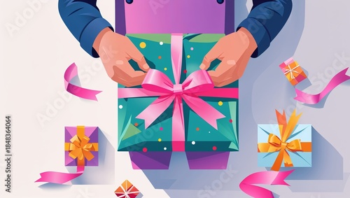 Gift Wrapping Preparation: A Festive Illustration