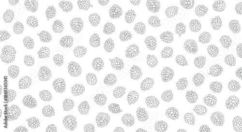 A seamless black and white pattern of hand-drawn raspberries or blackberries, creating a simple and elegant fruit background.