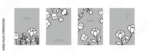 手描きの草木のバナー背景。北欧風の草木と花のシンプルテンプレート背景。Hand-drawn plant banner background. Scandinavian style plant and flower simple template background.