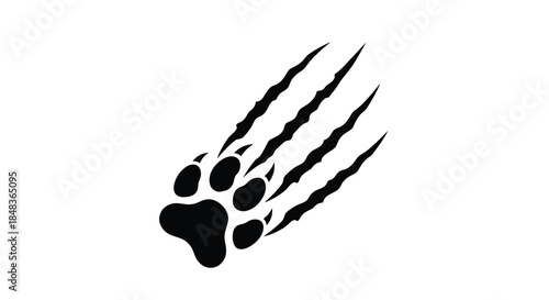 A black silhouette of an animal paw print with sharp claw marks scratching the surface, symbolizing wildness and power.