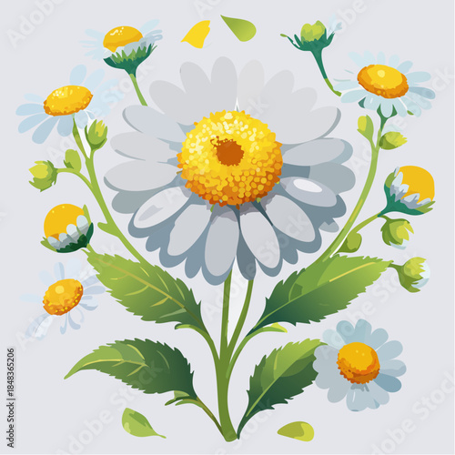 Chamomile flowers arrangement in pastel background