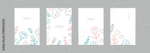 手描きの草木のバナー背景。北欧風の草木と花のシンプルテンプレート背景。Hand-drawn plant banner background. Scandinavian style plant and flower simple template background.