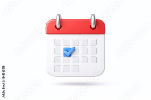 3D calendar schedule icon with checkmark on white background
