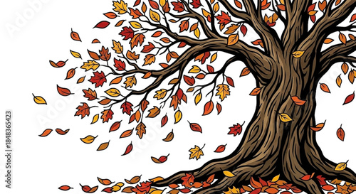 Falling autumn leaves, on a white background.