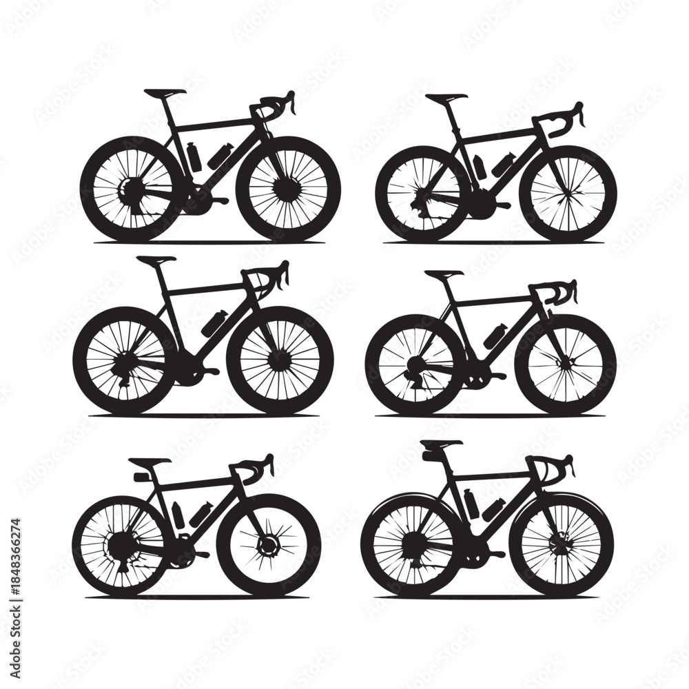 Fototapeta premium Bicycle Icons Set – Modern Bike Vector Silhouette Collection