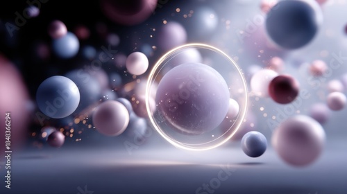 Floating abstract spheres orbiting a glowing core digital art display futuristic environment high-resolution gigapixel