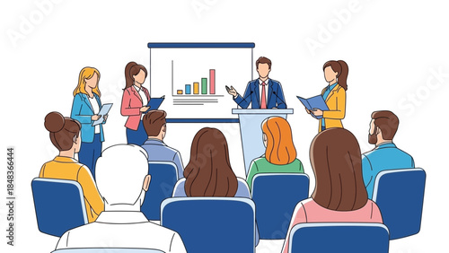 Businessman presenting to a diverse group of professionals in a meeting