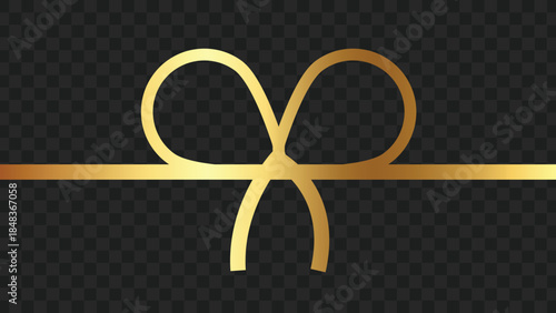 A minimalist golden ribbon tied in a bow across a dark checkered background, symbolizing elegance and celebration.