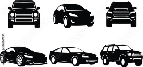 a collection of six different vehicle silhouettes in black depicting various car styles and suv designs high quality professional detailed modern