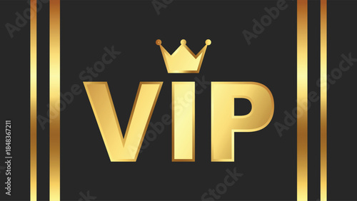 A luxurious golden VIP text with a crown icon on a dark background, framed by elegant golden vertical lines, symbolizing exclusivity and premium status.