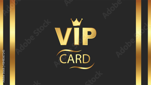 Elegant VIP card design with gold accents and crown symbol on a dark background.