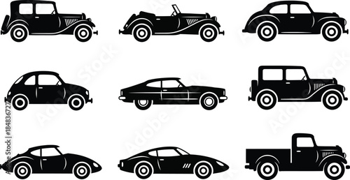 a collection of vintage automobile silhouettes showcases various classic car designs from different eras offering a glimpse into automotive history