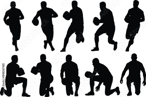 a collection of black silhouette figures depicting various athletic poses with a basketball showcasing movement and dynamic action high quality professional