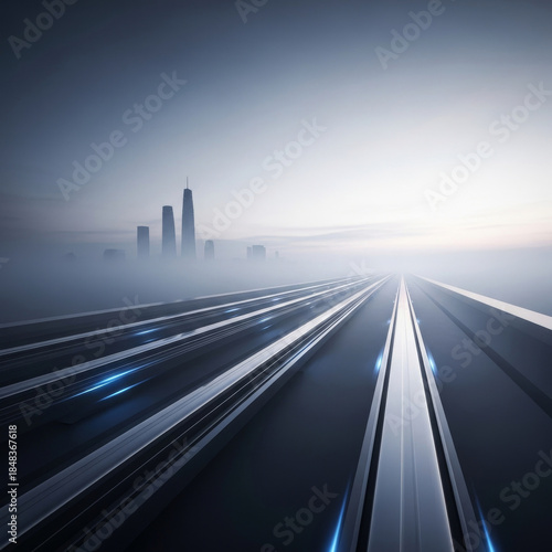 Futuristic City Highway in Fog