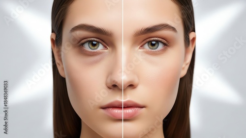 Woman face before and after skin correction