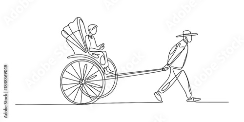 Rickshaw puller with passenger illustration Vector, illustration