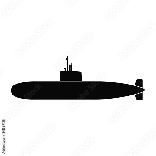 Submarine silhouette vector illustration black white background military vehicle ocean transportation undersea exploration naval vessel submerged craft deep sea exploration