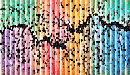 Abstract Rainbow Vertical Stripes Background with Black Crystallized Mosaic Texture