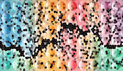 Abstract Colorful Sphere Grid Pattern with Mosaic Distortion and Rainbow Gradient Background