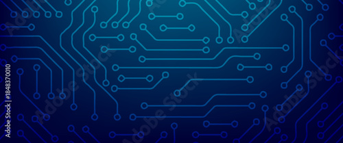 Abstract AI circuit board background. Computer motherboard with chip, and semiconductor. Elegant blue digital vector illustration. Technology connected blue lines with electronics elements on tech bg.