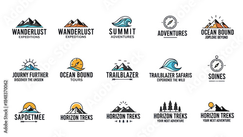 Collection of Outdoor Adventure Logos and Emblems.