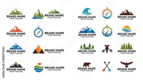 Collection of Outdoor Adventure Logos and Icons.