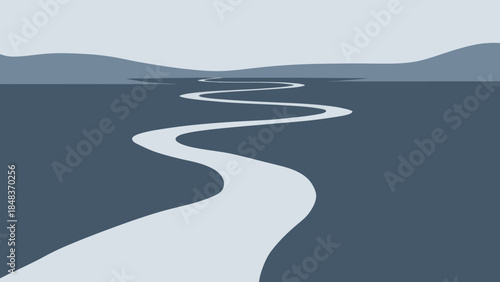 Winding River Flowing Through Landscape Illustration.