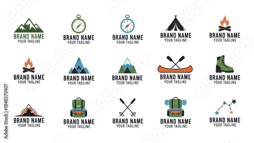 Camping Icons with Brand Name Templates.