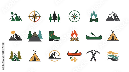 Camping Icons Set for Outdoor Adventures.