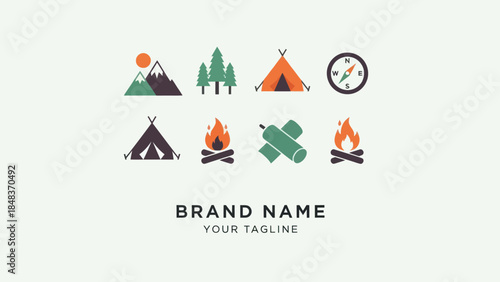 Camping Icons Set for Brand Identity.