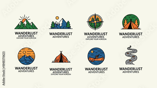 Collection of Wanderlust Adventure Logos and Icons.