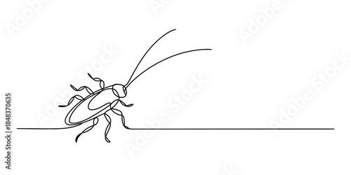 A single continuous line drawing of a small cockroach on a white background Vector, illustration