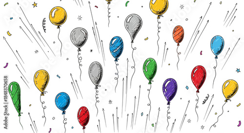 Colorful Balloons Floating Upward in Celebration.
