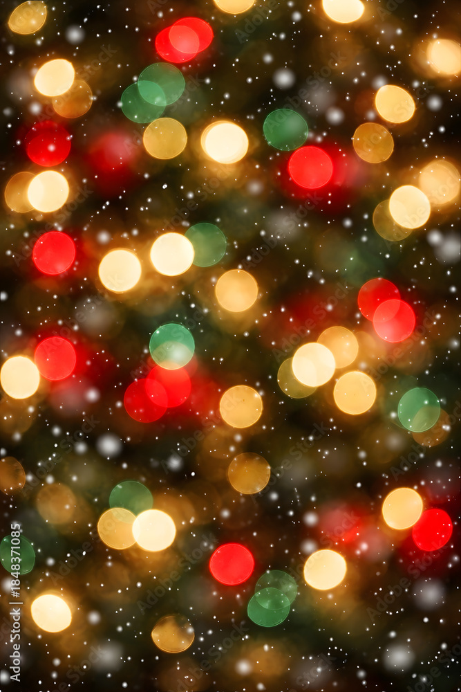 Obraz premium Abstract Red Green Gold Bokeh with Falling Snow