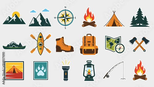 Camping Icons Set for Outdoor Adventure.
