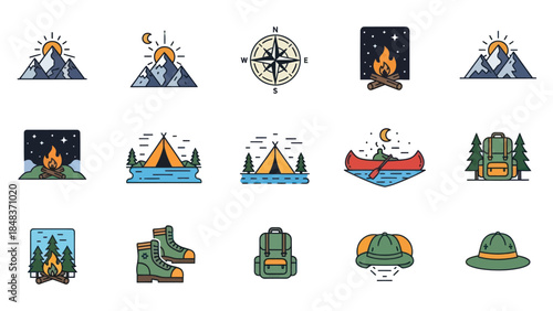 Camping Icons Set for Outdoor Adventures.