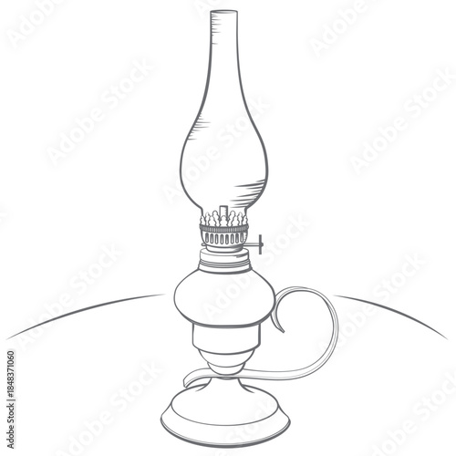 Classic Kerosene Lamp Outline Art – Detailed Antique Table Lamp Illustration for Coloring, Educational Materials, Historical Prints and Vintage Design Projects