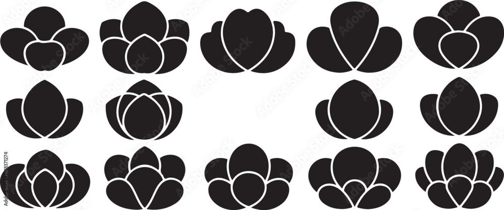 Fototapeta premium Modern black lotus flower icons set