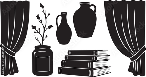 Cozy home interior with books and vase on a shelf