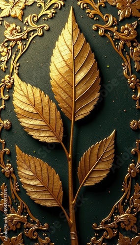 Intricate gold leaf texture, elegant backdrop, golden, glitter