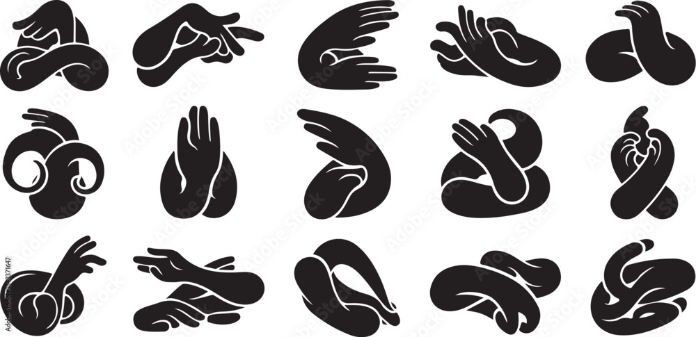 Obraz premium Collection of expressive hand gestures in black silhouette