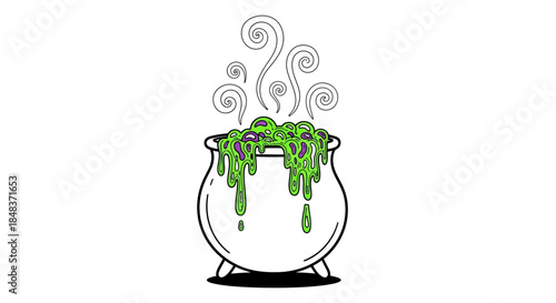 Bubbling Green Potion in a Witchs Cauldron.