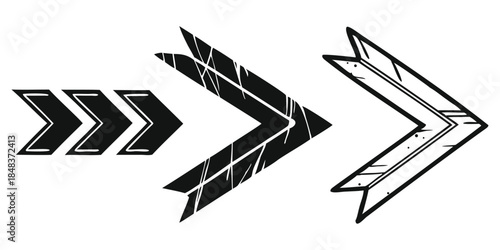 Hand drawn chevron arrows pointing forward with rough texture. Black sketch arrow symbols showing direction.