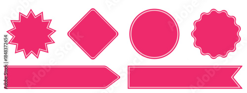 Collection of pink decorative sale labels and ribbon banners with double borders for Valentine's Day or Mother's Day promotion