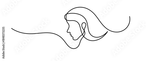 Minimal woman face profile drawing in one line art isolated outline elegant feminine illustration. Face icon line continuous drawing vector. One line girl face in profile icon vector background.